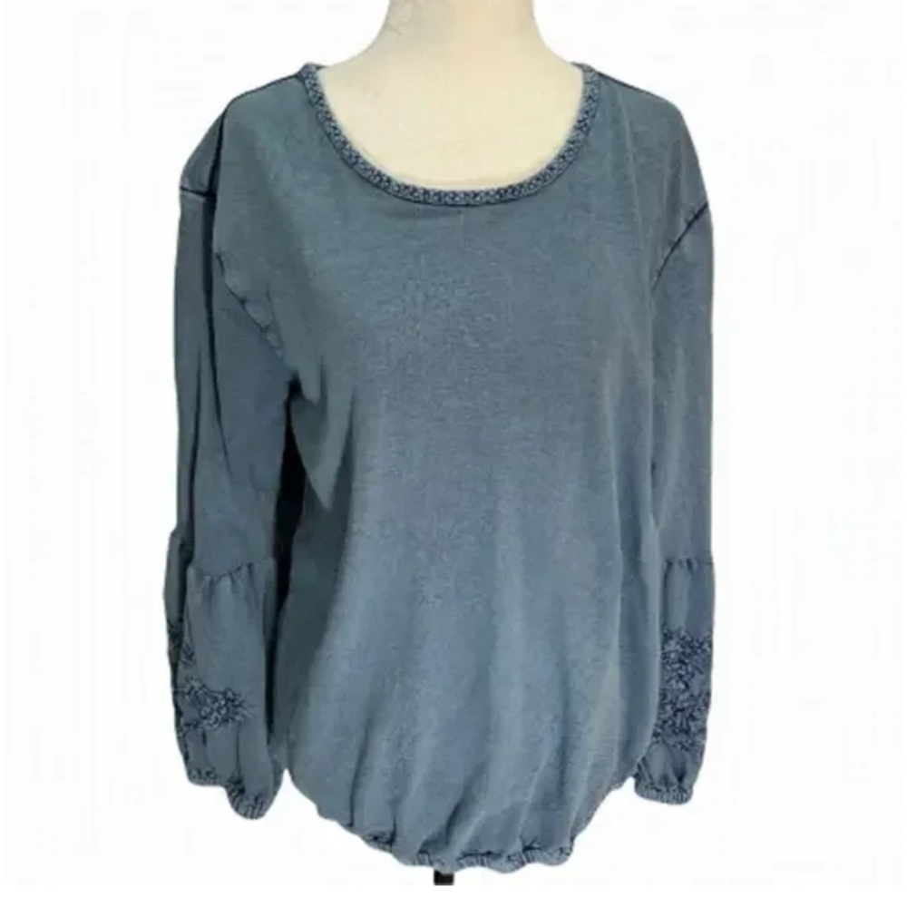 Anthropologie Solitaire Blouse Bishop Embroidered Sleeves Size XL